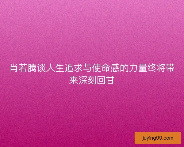 肖若腾谈人生追求与使命感的力量终将带来深刻回甘